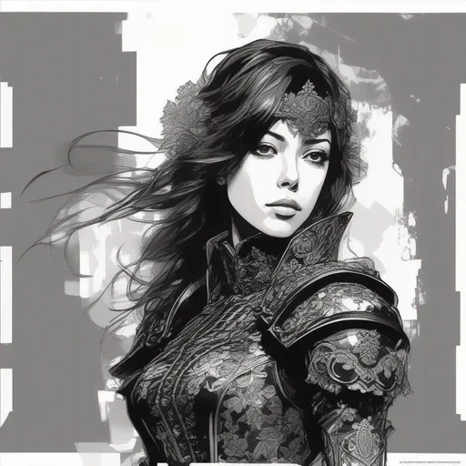 Prompt: (((Yoji Shinkawa))), sticker of ultra detailed full body portrait of Aubrey Plaza wearing (black lace victorian armor), high quality cell shaded illustration in post apocalyptic style by Yoji Shinkawa, ((full body)), dynamic pose, perfect anatomy, tattoos centered, freedom, soul, black long hair, approach to perfection, cell shading, 4k , cinematic dramatic atmosphere, watercolor painting, global illumination, detailed and intricate environment, artstation, concept art, fluid and sharp focus, volumetric lighting, cinematic lighting, Art by Yoji Shinkawa,