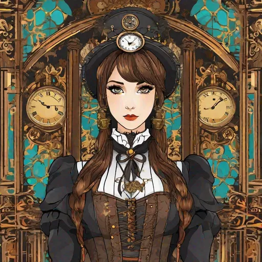 Prompt: steampunk goth girl::1 vector  digital, flat Miyazaki, Monet, hd,   rule of thirds, symmetrical, palette,  colorful, 