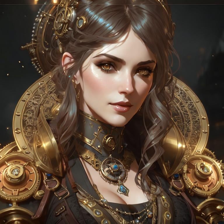 Prompt: Professional painting of a beautiful steampunk woman, by Jeremy Mann, Rutkowski, and other Artstation illustrators, intricate details, face, full body portrait, headshot, illustration, UHD, 4K