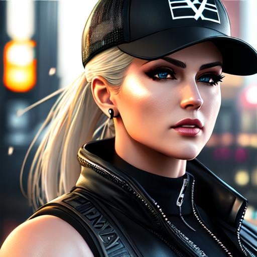 Prompt: Sonya Blade from Mortal Kombat, cyberpunk, outdoor, market street, cyberpunk special forces streetwear and baseball cap, hyperrealism, photorealistic, 8k, unreal engine, 3d render --ar 9:16 --niji 5 --style expressive --s 400