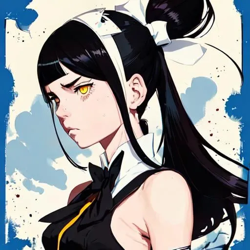 Prompt: Highly detailed portrait of a Anime girl, straight a student, wearing black and white dress, white headband, blue eyes, white hair by atey ghailan, by greg rutkowski, by greg tocchini, by james gilleard, by joe fenton, by kaethe butcher, gradient yellow, black, brown and magenta color scheme, grunge aesthetic!!! graffiti tag wall background