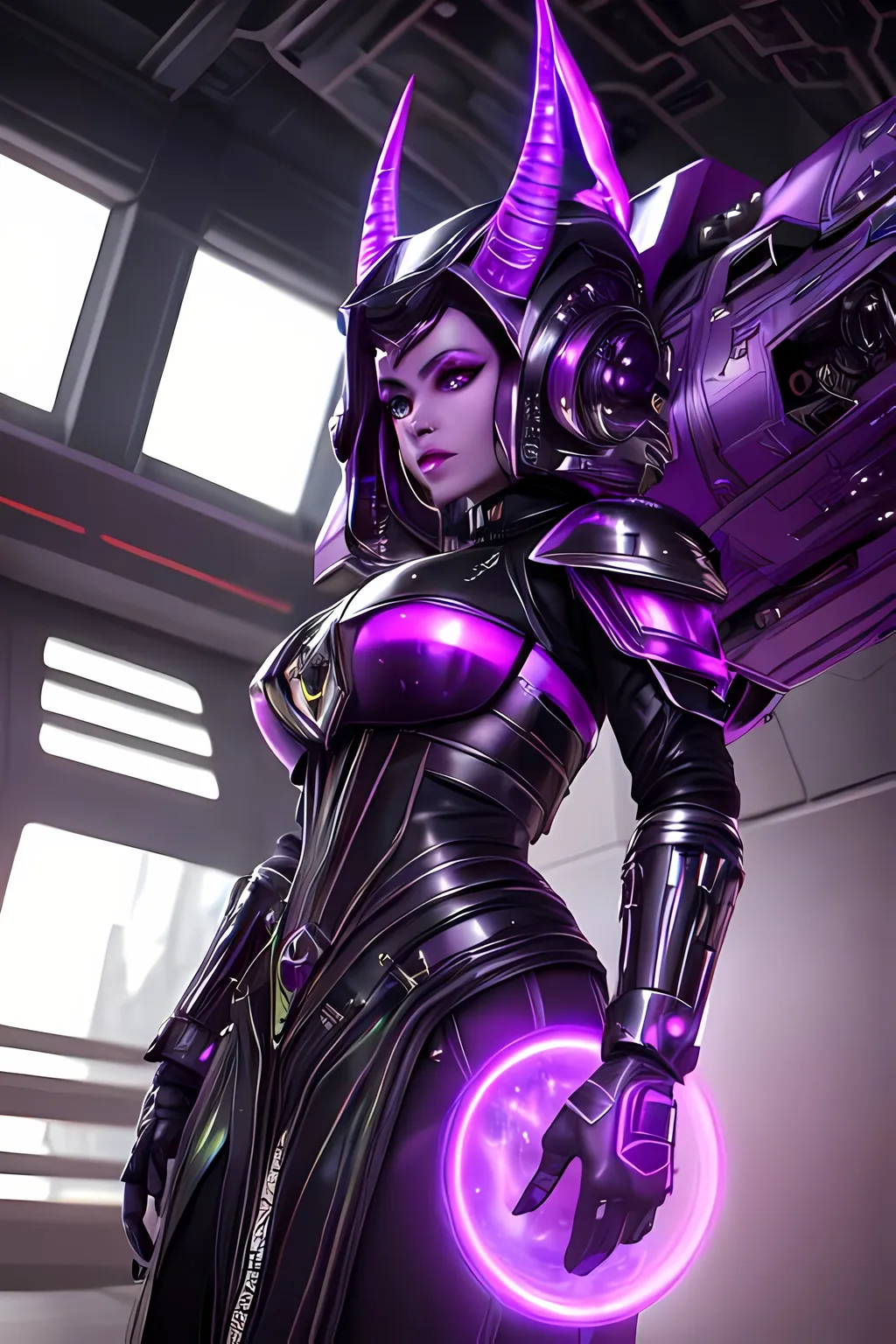 Prompt: Female alien from Star Wars, horns side of head, purple and green skin, wearing black leather dress  and metal shoulder pads, in a metal corridor, metal windows looking to cosmo space, concept art, front, epic Instagram, artstation, hyperdetailed intricately detailed, unreal engine, fantastical, intricate detail, splash screen, complementary colors, fantasy concept art, 8k, deviantart masterpiece, oil painting, heavy strokes, splash arts
soft smile, happy, perfect face, perfect eyes, perfect teeth, perfect body, perfect anatomy, beautiful body, trending on instagram, trending on tiktok, trending on artstation, trending on cgsociety, white sclera, photorealistic, masterpiece, cinematic, 16k artistic photography, epic, drama, romance, glamour, beauty, cinematic lighting, dramatic lighting, insanely detailed, soft natural volumetric cinematic lighting, award-winning photography, rendering, hd, high definition, highly detailed