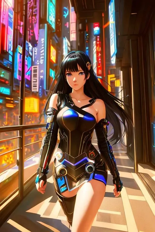 Prompt: anime girl, black hair, blue eyes, half body, interior, futuristic city,  impressionistic style, loose brushwork, dappled light, vivid colors, evocative atmosphere, expressive movement, painterly textures, intricate design and details, hyper detailed, hyper realistic, 4d dimension, ultra-detailed, highest detail quality, ultra-realistic, photography lighting --ar 25:31 --quality 2 --s 750 --v 5. 1