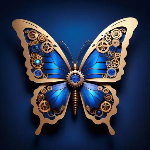 Prompt: Steampunk style old dark desk background, steampunk mechanical butterfly  with neon colors on a gorgeous royal blue flower, colorful substance ,vivid colors, sharp, focused, volumetric lighting,  cinematic action pose, <lora:add-detail-xl:1>,   . Antique, mechanical, brass and copper tones, gears, intricate, detailed