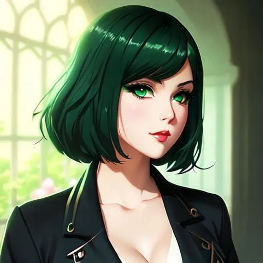 Prompt: goth girl portrait, light green eyes, Gil Elvgren + makoto shinkai style, trending in pixiv, anime illustration, poster art