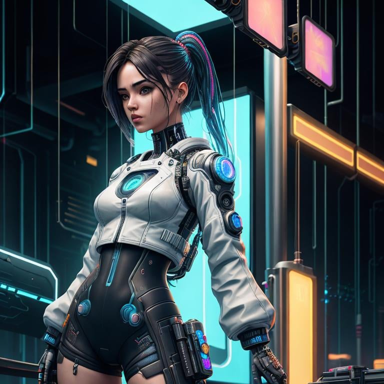 Prompt: cyberpunk girl in cloudy smoked filled bar, mechanical, excited, symmetrical, perfect composition, hyperrealistic, super detailed, 8k, high quality, Splash art, front, epic Instagram, artstation, hyperdetailed intricately detailed, unreal engine, intricate detail, splash screen, complementary colors, concept art, 8k, heavy strokes, splash arts, full height, full body focus