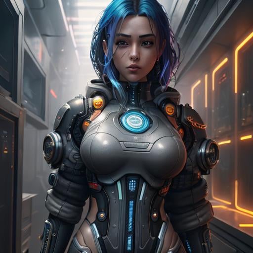 Prompt: cyberpunk girl in cloudy smoked filled bar, mechanical, excited, symmetrical, perfect composition, hyperrealistic, super detailed, 8k, high quality, Splash art, front, epic Instagram, artstation, hyperdetailed intricately detailed, unreal engine, intricate detail, splash screen, complementary colors, concept art, 8k, heavy strokes, splash arts, full height, full body focus