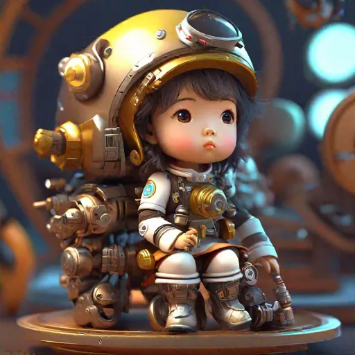 Prompt: Toy with a little asian doll with a helmet, cute 3d render, cute detailed digital art, female steampunk explorer mini cute girl, cute digital painting, stylized 3d render, cute digital art, cute render 3d anime girl , the little astronaut looks up, cute! c4d, portrait anime space cadet girl, sitting on a brass gear 