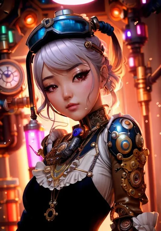 Prompt: steampunk kpop idol, mechanical, excited, symmetrical, perfect composition, hyperrealistic, super detailed, 8k, high quality, Splash art, front, epic Instagram, artstation, hyperdetailed intricately detailed, unreal engine, intricate detail, splash screen, complementary colors, concept art, 8k, heavy strokes, splash arts, full height, full body focus