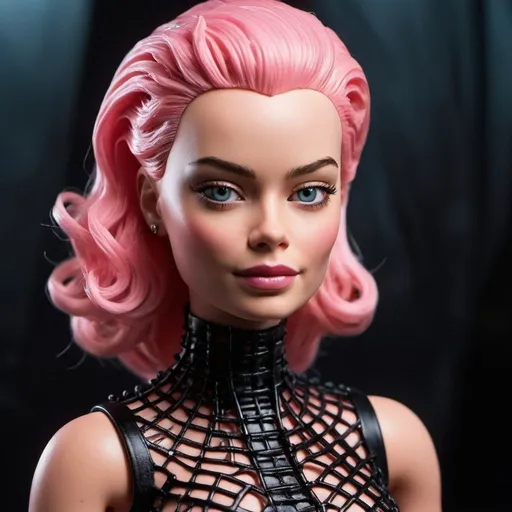 Prompt: barbie movie Margot Robbie hellraiser pinhead pink --ar 4:5 --s 750 --niji 5, emanating an air of enigmatic beauty. Every minute detail of this creature's otherworldly form, from its intricate scales to its flowing mane, is portrayed with exquisite quality, capturing the viewer's attention. This artistry exudes a sense of vintage charm while simultaneously evoking a futuristic essence, lending the image a unique and captivating appeal.