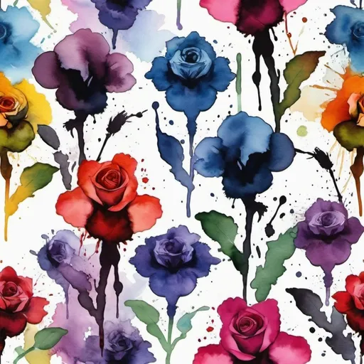 Prompt: a portrait of flowers in Watercolor Abstract Rorschach Ink Blot Test Flowers, inkblot, scattery, roses, rainbow color, floral, inkblot background,  inspired by Mike Deodato, frank miller style, comic book character, 