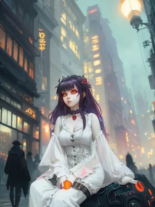 Prompt: lovely anime zombie woman with big eyes, full body artwork, cityscape background
dark atmosphere, dim lighting, Intricate, warm colors, digital painting, Artstation, dreamlike, Whimsical, art by loish and sakimichan and mandy jurgens