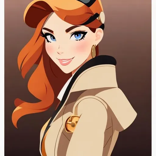 Prompt: Steampunk flat vector art, woman cosplay a Kim Possible, beautiful anime style woman, flat color, clean detailed faces, intricate clothing, analogous colors, glowing shadows, beautiful gradient, depth of field, clean image, high quality, high detail, high definition, L, cute face, 8k resolution, concept art, Amanda Sage, wearing military uniform dress on an airship, staring at the sky, at table filled with maps and brass tools, 4k, trending on artstation, pixiv, perfect detailed, brass gears, tiny drones fixing the ship, masterpiece, bright colors, Sunny, Daylight