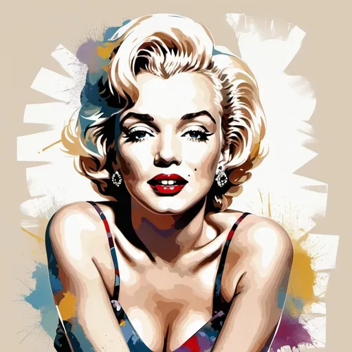 Prompt: Contemporary painting of Marilyn Monroe, dressed in fashionable clothes, glamour, creative, poster style