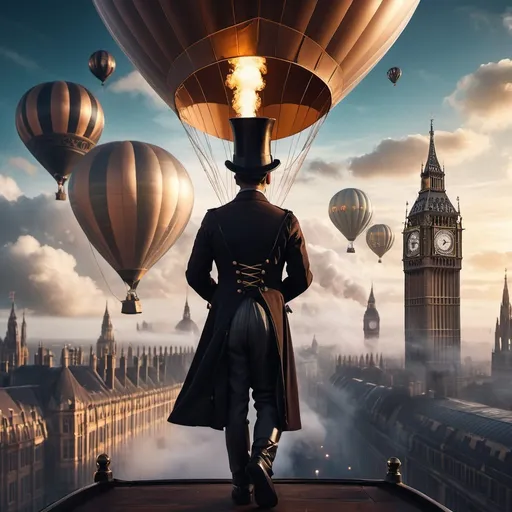 Prompt: steampunk man with top hat and glasses, american portrait,ultra-realistic masterpiece, high quality, sharp image, intricate details, beeple style, steampunk armored highly reflective g1g3r zeppelin the order 1886 in the sky, clouds, far away tower from the foundation towers the cosmos towards sky, balloon with motor spitting smoke  towers of glass, intricate steampunk london city, industrial smoke advise in the air, dusk, powerful headlights, myst, deep contrast colored nebula galaxy sky, 24mm, 4k textures, soft cinematic light, adobe lightroom, photolab, hdr, intricate, elegant, highly detailed, sharp focus, ((((cinematic look)))), soothing tones, insane details, intricate details, hyperdetailed, low contrast, soft cinematic light, exposure blend, hdr, faded, <lora:Sci-fi_Environments_sdxl:1> <lora:g1g3r:0.6>