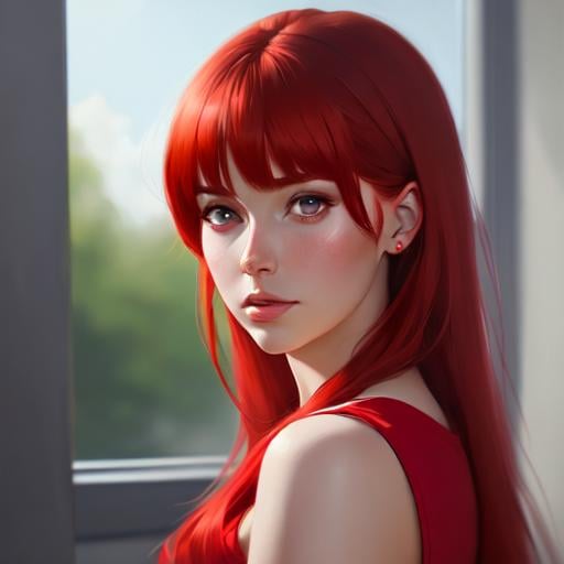 Prompt: (((masterpiece))), (((best quality))),a digital painting of a woman with red hair, a photorealistic painting by Mandy Jurgens, featured on cgsociety, photorealism, hyper realism, ilya kuvshinov, artstation hd