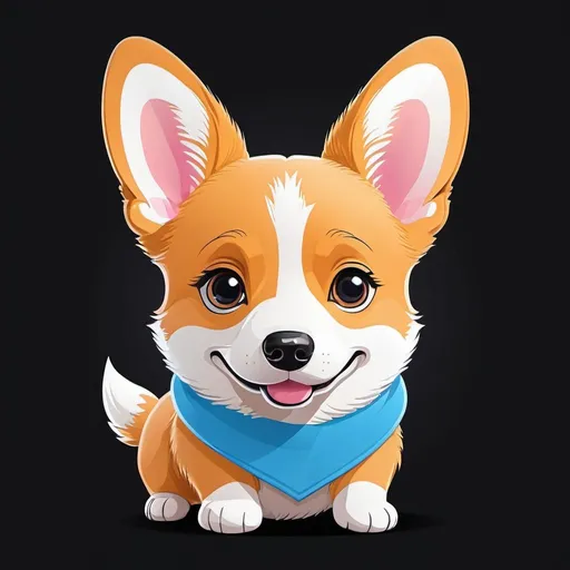 Prompt: Cute Vector | Vector Corgi character for t-shirt design, pink, blue, white, orange colored, clean and black background, V-ray --ar 2:3 --niji 5