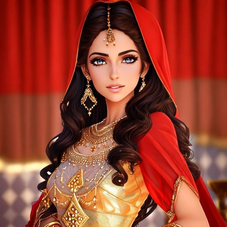 Prompt: semi-realistic anime Moroccan girl, skin highlights, hair highlights, movie scene, glamour, looking at viewer, wonderful face, very detailed face, extremely detailed face, highly detailed face, soft smile, happy, perfect face, perfect eyes, perfect teeth, perfect body, perfect anatomy, beautiful body, trending on instagram, trending on tiktok, trending on artstation, trending on cgsociety, white sclera, photorealistic, masterpiece, cinematic, 16k artistic photography, epic, drama, romance, glamour, beauty, cinematic lighting, dramatic lighting, insanely detailed, soft natural volumetric cinematic lighting, award-winning photography, rendering, hd, high definition, highly detailed