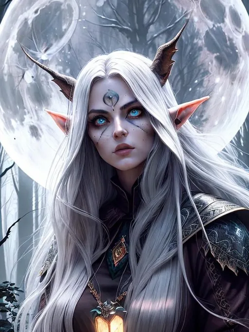 Prompt: Spooky, Eerie, Spectacular, cinematic, 3D, HD, Beautiful!! {female}Wood Elf dressed as wizard, detailed gorgeous face, Beautiful big {heart-shaped}reflective eyes, long flowing hair, expansive Magical Forest background, Full Moon, ultra detailed full body artistic photography, Gorgeous detailed face, shadows, oil on canvas, brush strokes, ultra sharp focus, ominous, matte painting movie poster, golden ratio, epic, intricate, cinematic character render, hyper realistic, 64K --s98500