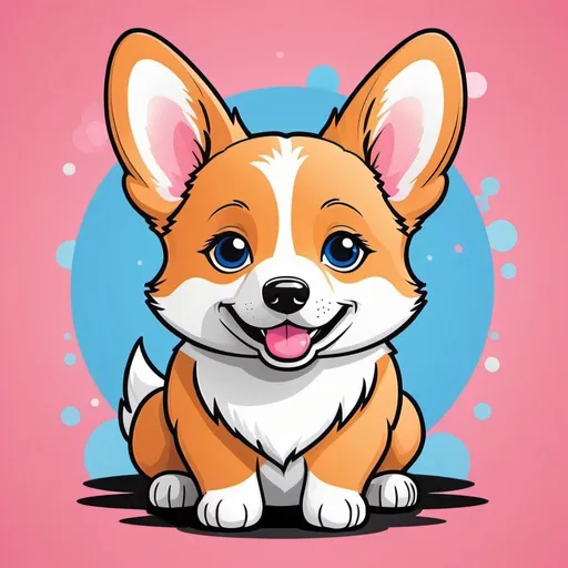 Prompt: Cute Vector | Vector Corgi character for t-shirt design, pink, blue, white, orange colored, clean and black background, V-ray --ar 2:3 --niji 5