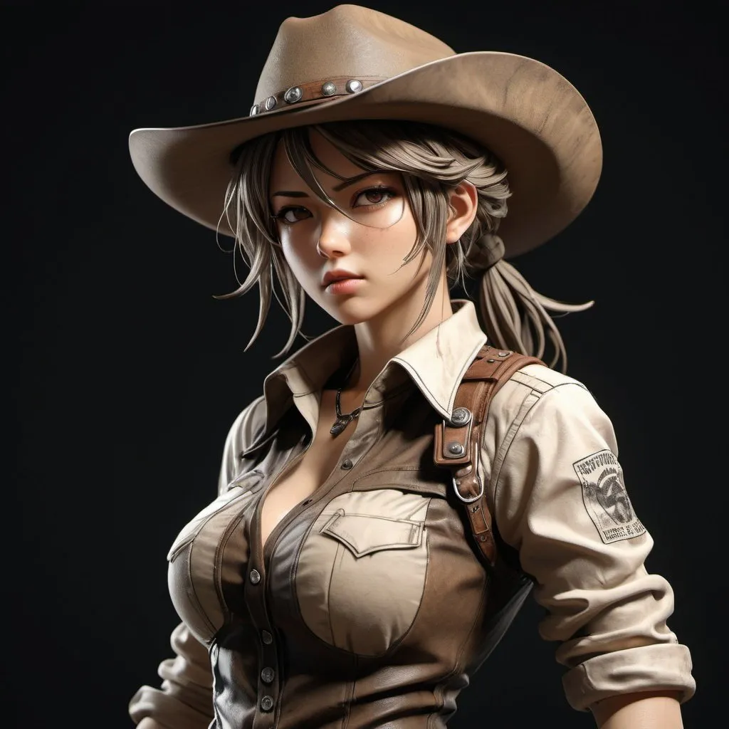 Prompt: full body view, hyper realistic and highly detailed, an incredibly beautiful female anime cartoon character, inspired by (Yoji Shinkawa:1.2) and (Itō Jakuchū:1.1) , wild west style, rustic, old west style, bold lines, award winning, limited color palette, high contrast, depth of field, (intricate details, masterpiece, best quality:1.4), dramatic lighting, beautiful composition, looking at viewer, dynamic pose
