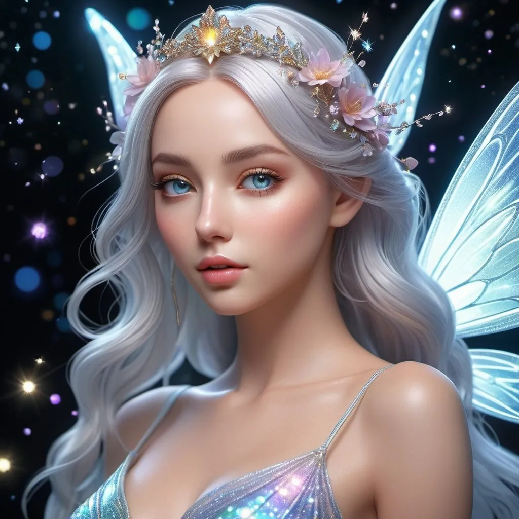 Prompt: Full body, Small highly detailed incorporeal fairy made of silvery light, Bokeh pollen specs multicolored magic particles in the air background by Moebius, perfectly lifelike beautiful face, detailed pretty eyes, glossy lips, pastels bloom lighting detail, (intricate mystical aura Detailing By Amanda Sage) , beautiful rendering by From Software Artwork, Elden Ring aesthetic, Boos Stage Battle, Ray Tracing Beams, Extremely Smooth Blending, highly detailed, 8k sharp focus life-size figures, 8k sharp focus, highly detailed, photorealistic