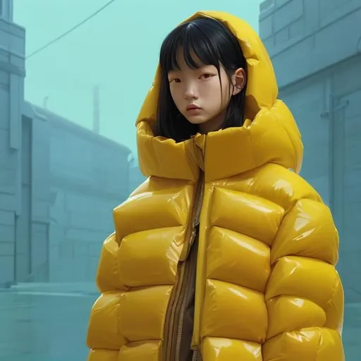 Prompt: a woman wearing a poncho oversized puffer jacket, inspired by OffWhite, tumblr, inspired by Yanjun Cheng style, digital art, lofi girl internet meme, trending on dezeen, catalog photo, 3 d render beeple, rhads and lois van baarle, cartoon style illustration, bright pastel colors, a beautiful artwork illustration, retro anime girl --ar 2:3 --q 2 --v 5