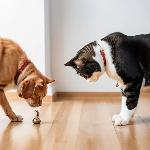 Prompt: A medium Dogs bowing to a cat