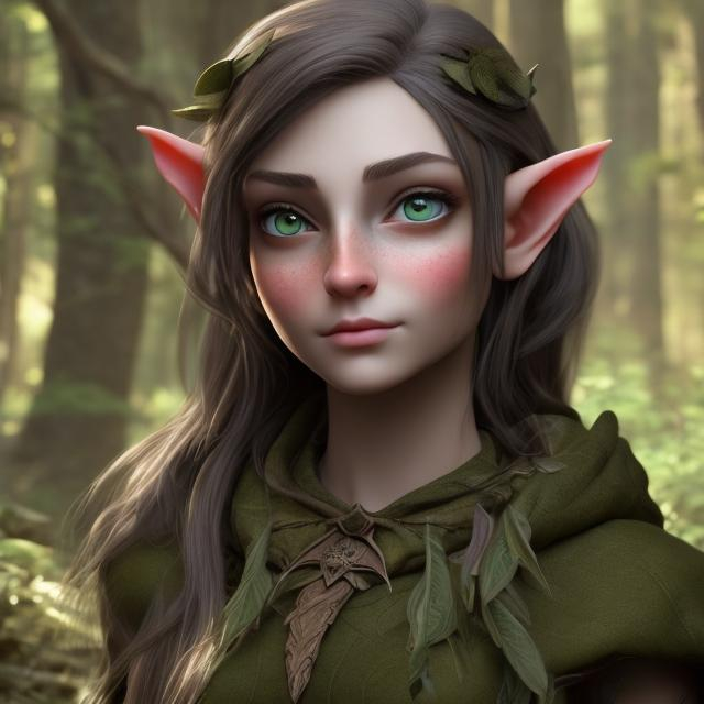 Prompt:  adult beautiful and detail face features, dark hair and green eyes  elves 1 or 2 male and female with olive dark skin using cloths that have a forest as background