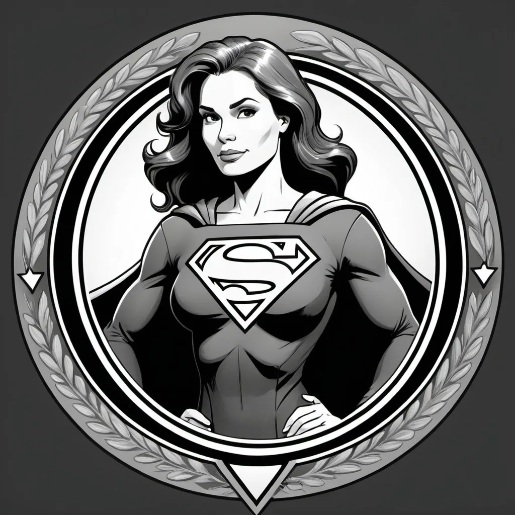 Prompt: superwoman in leadership crest black and white cartoonish
 