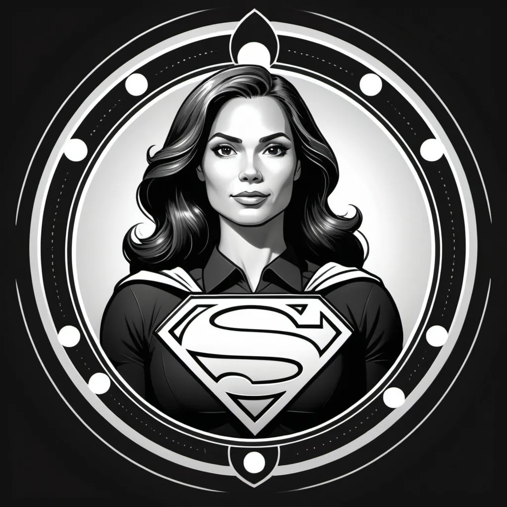 Prompt: superwoman in leadership crest black and white cartoonish with circles around her to represent different layers of leadership
 