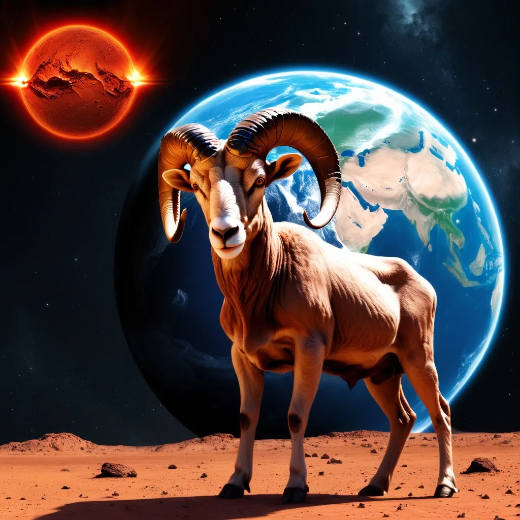 Prompt: Aries mirando el planeta tierra en llamas desde el planeta marte 
