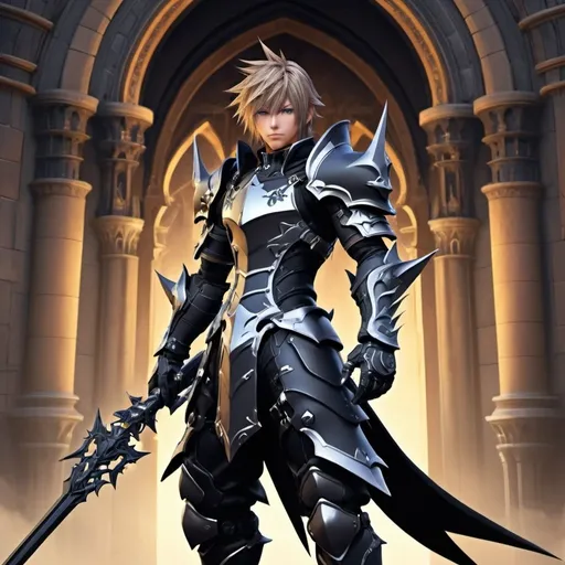 Prompt: 



Full body portrait ,Riku from Kingdom Hearts Ps2, wearing Dragoon artifact knight armor from FFXIV, sleek black dragoon artifact helmet from FFXIV, Wielding Dragon Spear Weapon, tan body, gothic castle background, ethereal, dark black mech tactical suit, jewelry set, stunning, hyper lethal vibe, highly detailed, digital painting, helmet, HD quality, tan skin,