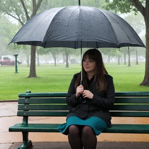 Prompt: I'm sitting in the park with an umbrella, it's raining outside
