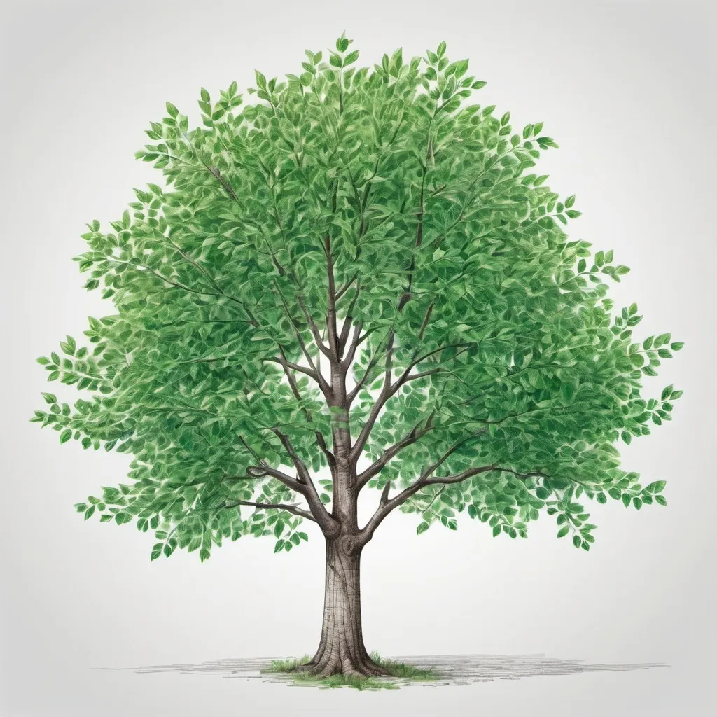 Prompt: one architectural drawing style realistic tree with green leaves