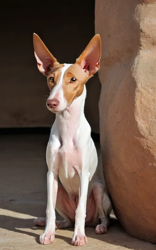 Prompt: Dog , podenco, white cute , big ears 