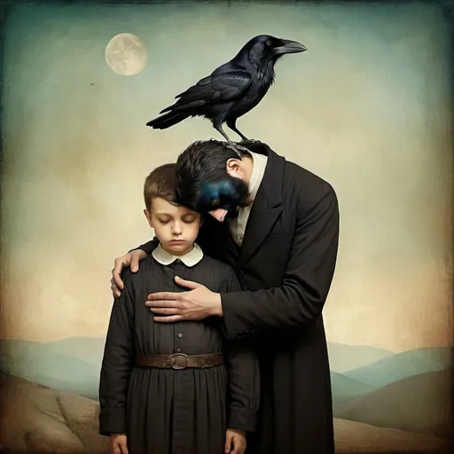 Prompt: On Good Friday, a raven washes her son by Christian Schloe