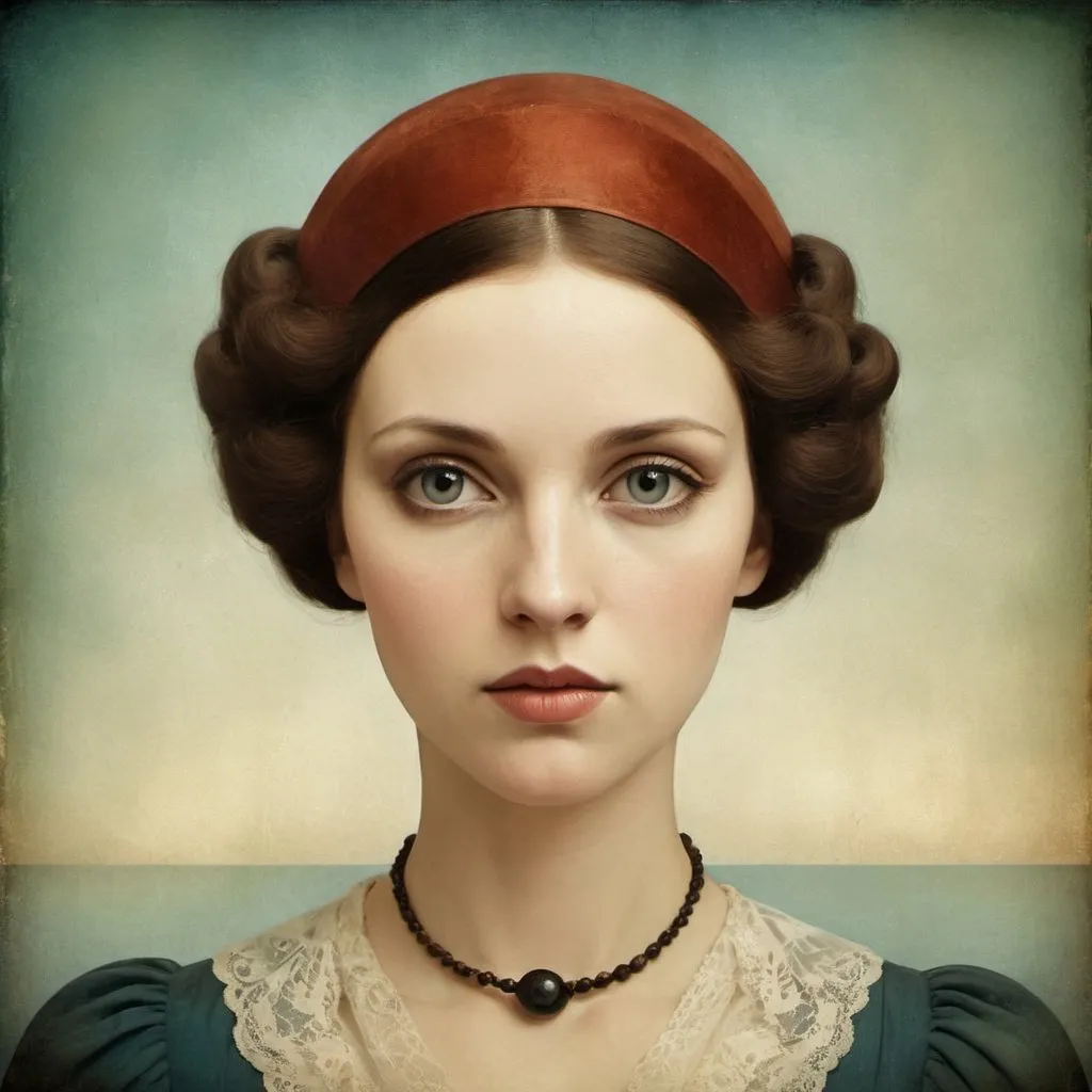 Prompt: frontal vintage portrait of a woman by Christian Schloe