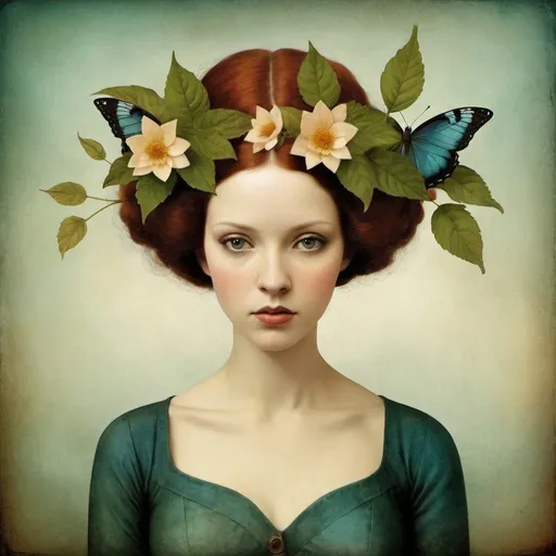 Prompt: A botanical illustration of a woman by Christian Schloe