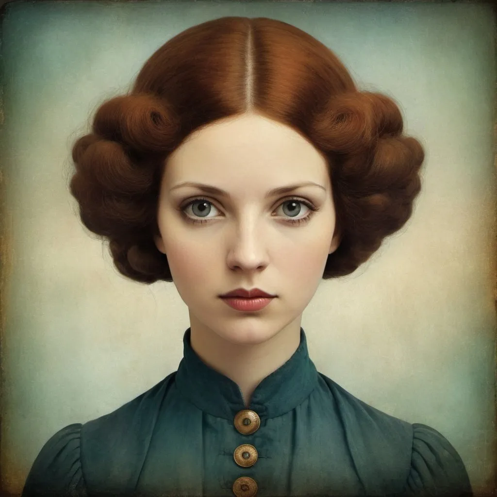 Prompt: frontal vintage portrait of a woman by Christian Schloe