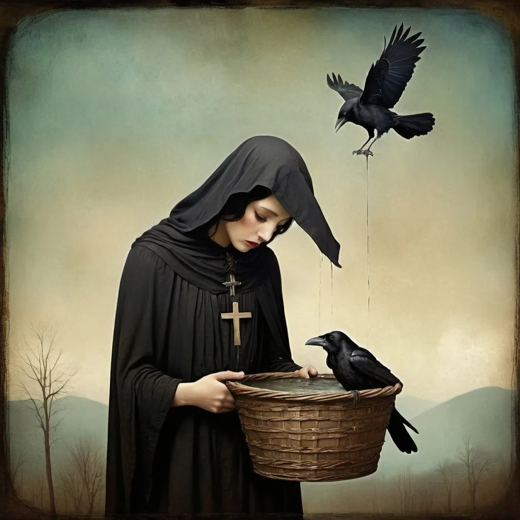 Prompt: On Good Friday, a raven washes her son by Christian Schloe