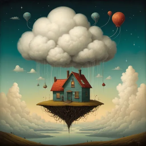 Prompt: Igor Kieryluk + Andy Kehoe :: (( A Cute Quaint CloudHouse In The Sky )) :: Vladimir Kush + Igor Morski + Jesse Treece + Shaun Tan + Jeff Soto