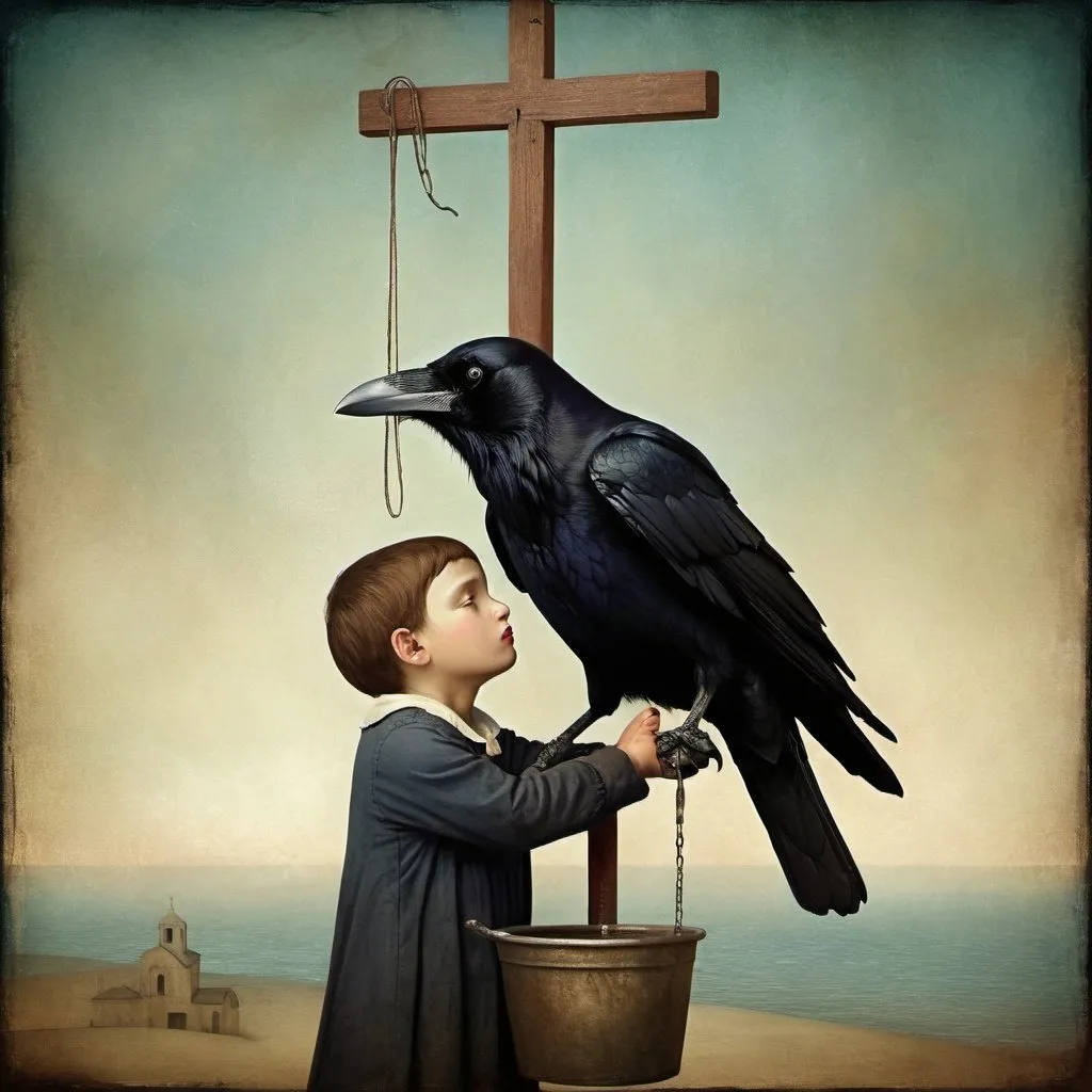 Prompt: On Good Friday, a raven washes her son by Christian Schloe