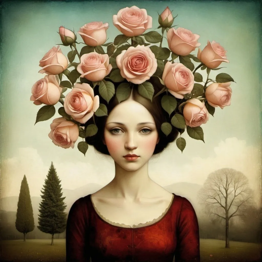 Prompt: rose and poplar tree by Christian Schloe