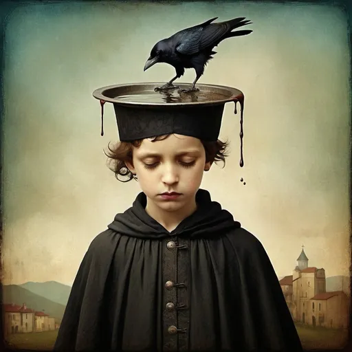Prompt: On Good Friday, a raven washes her son by Christian Schloe