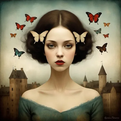 Prompt: What lies beneath my scarry thoughs, the insecurities obscured by the beautiful face, the beauty varnish that others see and it's not all, art by Christian Schloe, Gabriel Pacheco