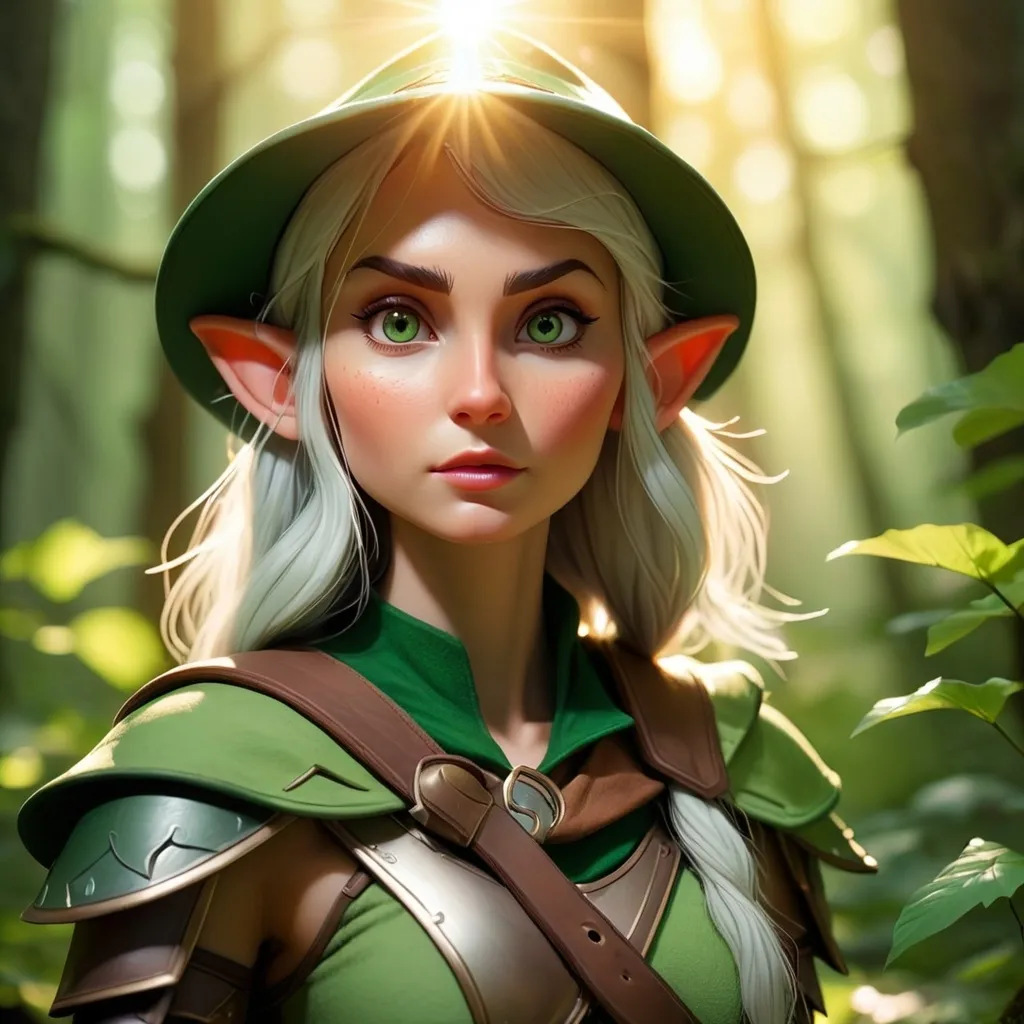 Prompt: Elf ranger in a mystical forest around sunlight