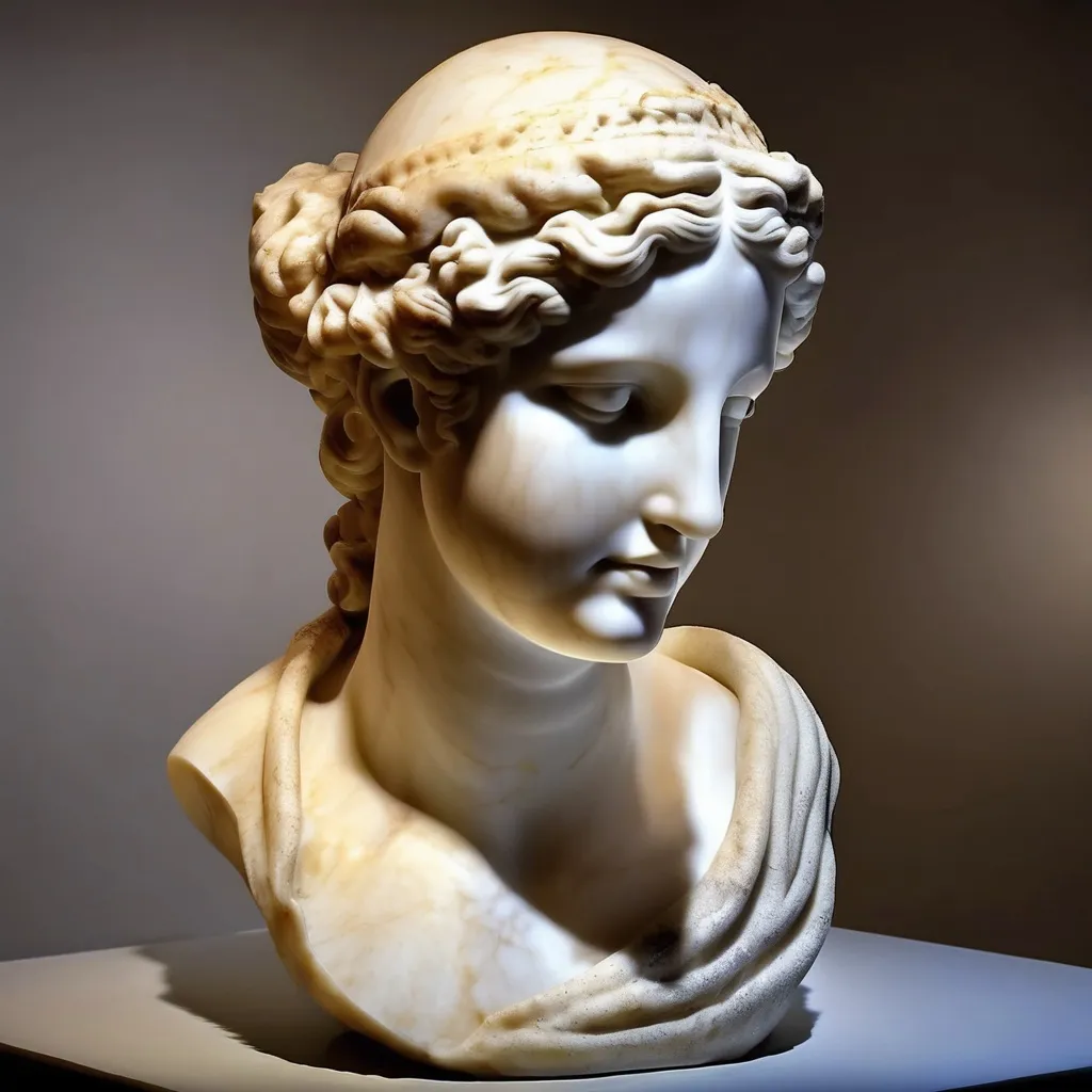 Prompt: marble sculpture Venus head and shoulders serene face.hellenistic 1st century AD,soft lighting with alot of diamond jewelry