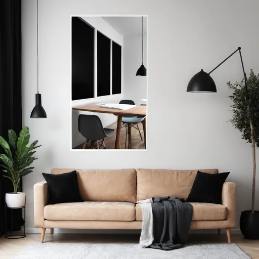 Prompt: a4 photo on wall modern furniture 
