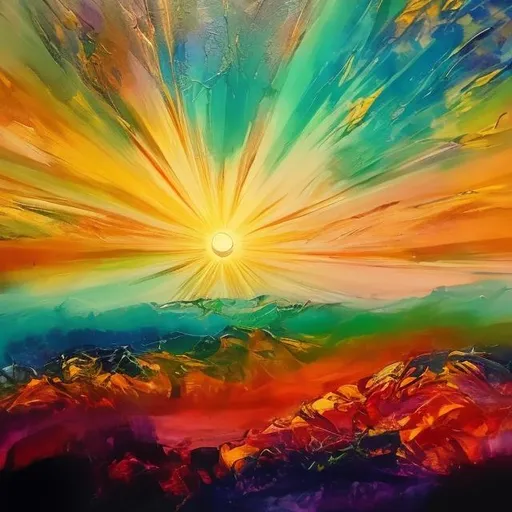 Prompt: sunrise on the mountain 
arcylic  creative abstract painting